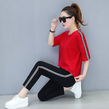 Load image into Gallery viewer, S-XXXL Plus Size Autumn 2 Piece Set Women Black Print Striped Sport Sweatshirt Pants Tracksuit Streetwear Casual Two Piece Set