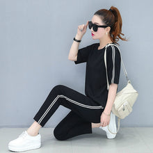 Load image into Gallery viewer, S-XXXL Plus Size Autumn 2 Piece Set Women Black Print Striped Sport Sweatshirt Pants Tracksuit Streetwear Casual Two Piece Set