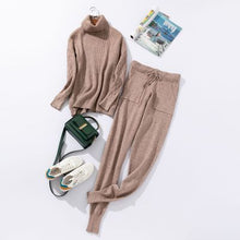 Load image into Gallery viewer, Autumn and Winter Explosions Sportswear High Collar Sweater Knit Pants Suit Casual Women's Two-piece Suit