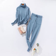 Load image into Gallery viewer, Autumn and Winter Explosions Sportswear High Collar Sweater Knit Pants Suit Casual Women's Two-piece Suit