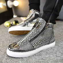 Load image into Gallery viewer, Autumn and winter men's shoes high-top shoes British hair stylist tide shoes bright patent leather casual men's cotton shoes