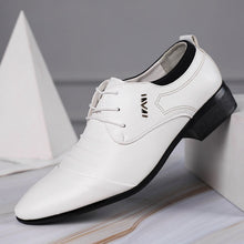 Load image into Gallery viewer, Newest British Men's Slip On Split Leather Pointed White Toe Men Dress Shoes Business Wedding Oxfords Formal Shoes For Male 48