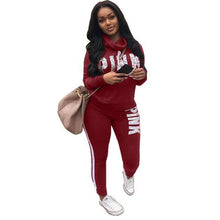 Load image into Gallery viewer, Plus Size 2019 New PINK Letter Print Two Piece Set Sportswear Tracksuit Women High Neck Conjunto Feminino Sweatshirt Set Outfits