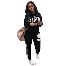 Load image into Gallery viewer, Plus Size 2019 New PINK Letter Print Two Piece Set Sportswear Tracksuit Women High Neck Conjunto Feminino Sweatshirt Set Outfits