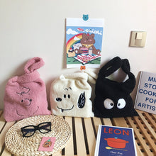 Load image into Gallery viewer, Plush Shoulder Bag Winter Cartoon Handbags Cute Face Embroidery  Hand Bag  Women Solid Color Ladies Bag Tote  28*30cm Small Bag
