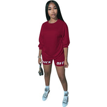 Load image into Gallery viewer, 2020 New Summer Letter Print Casual Women's Two Piece Outfits Set  Tracksuit  Shirt Sexy Top ＋Biker Shorts Jogger 2 piece Active