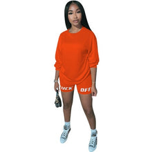 Load image into Gallery viewer, 2020 New Summer Letter Print Casual Women's Two Piece Outfits Set  Tracksuit  Shirt Sexy Top ＋Biker Shorts Jogger 2 piece Active