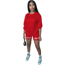 Load image into Gallery viewer, 2020 New Summer Letter Print Casual Women's Two Piece Outfits Set  Tracksuit  Shirt Sexy Top ＋Biker Shorts Jogger 2 piece Active