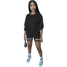 Load image into Gallery viewer, 2020 New Summer Letter Print Casual Women's Two Piece Outfits Set  Tracksuit  Shirt Sexy Top ＋Biker Shorts Jogger 2 piece Active