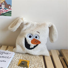 Load image into Gallery viewer, Plush Shoulder Bag Winter Cartoon Handbags Cute Face Embroidery  Hand Bag  Women Solid Color Ladies Bag Tote  28*30cm Small Bag