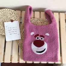Load image into Gallery viewer, Plush Shoulder Bag Winter Cartoon Handbags Cute Face Embroidery  Hand Bag  Women Solid Color Ladies Bag Tote  28*30cm Small Bag