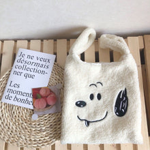 Load image into Gallery viewer, Plush Shoulder Bag Winter Cartoon Handbags Cute Face Embroidery  Hand Bag  Women Solid Color Ladies Bag Tote  28*30cm Small Bag