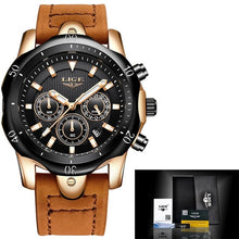 Load image into Gallery viewer, 2020 LIGE Mens Watches Top Brand Luxury Watch Men Military Leather Clock Waterproof Sports Watch Chronograph Relogio Masculino