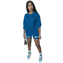 Load image into Gallery viewer, 2020 New Summer Letter Print Casual Women's Two Piece Outfits Set  Tracksuit  Shirt Sexy Top ＋Biker Shorts Jogger 2 piece Active
