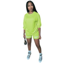 Load image into Gallery viewer, 2020 New Summer Letter Print Casual Women's Two Piece Outfits Set  Tracksuit  Shirt Sexy Top ＋Biker Shorts Jogger 2 piece Active