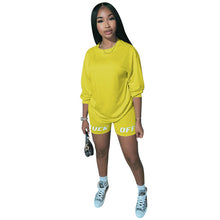 Load image into Gallery viewer, 2020 New Summer Letter Print Casual Women's Two Piece Outfits Set  Tracksuit  Shirt Sexy Top ＋Biker Shorts Jogger 2 piece Active