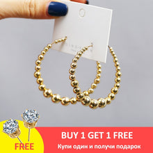 Load image into Gallery viewer, Simple Plain Gold Color Metal Pearl Hoop Earrings Fashion Big Circle Hoops Statement Earrings for Women Party Jewelry