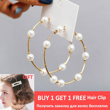 Load image into Gallery viewer, Simple Plain Gold Color Metal Pearl Hoop Earrings Fashion Big Circle Hoops Statement Earrings for Women Party Jewelry