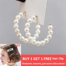 Load image into Gallery viewer, Simple Plain Gold Color Metal Pearl Hoop Earrings Fashion Big Circle Hoops Statement Earrings for Women Party Jewelry