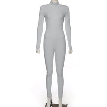 Load image into Gallery viewer, Simenual Workout Active Wear Ribbed Rompers Womens Jumpsuit Sporty Long Sleeve Fitness Embroidery Letter Print Zipper Jumpsuits