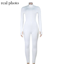 Load image into Gallery viewer, Simenual Workout Active Wear Ribbed Rompers Womens Jumpsuit Sporty Long Sleeve Fitness Embroidery Letter Print Zipper Jumpsuits