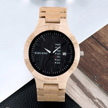 Load image into Gallery viewer, BOBO BIRD Wooden Watches Men Women Date Week Quartz Wristwatch Male часы мужские  Ebony Bamboo Wood Watch Dropshipping fast