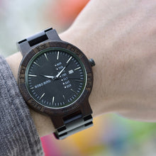 Load image into Gallery viewer, BOBO BIRD Wooden Watches Men Women Date Week Quartz Wristwatch Male часы мужские  Ebony Bamboo Wood Watch Dropshipping fast
