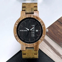 Load image into Gallery viewer, BOBO BIRD Wooden Watches Men Women Date Week Quartz Wristwatch Male часы мужские  Ebony Bamboo Wood Watch Dropshipping fast