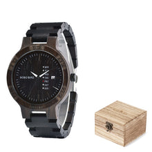 Load image into Gallery viewer, BOBO BIRD Wooden Watches Men Women Date Week Quartz Wristwatch Male часы мужские  Ebony Bamboo Wood Watch Dropshipping fast
