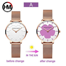 Load image into Gallery viewer, Drop Shipping New Black Technology Magic Flower Change Color in the Sun Stainless Steel Mesh Band Japan Quartz Watches for Women