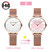 Load image into Gallery viewer, Drop Shipping New Black Technology Magic Flower Change Color in the Sun Stainless Steel Mesh Band Japan Quartz Watches for Women