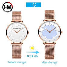 Load image into Gallery viewer, Drop Shipping New Black Technology Magic Flower Change Color in the Sun Stainless Steel Mesh Band Japan Quartz Watches for Women