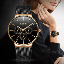 Load image into Gallery viewer, 2020 Watches Women Super Slim Mesh Stainless Steel LIGE Top Brand Luxury Casual Quartz Clock Ladies WristWatch Relogio Feminino
