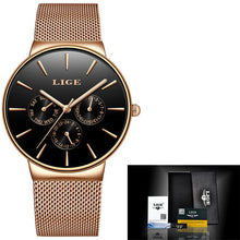 Load image into Gallery viewer, 2020 Watches Women Super Slim Mesh Stainless Steel LIGE Top Brand Luxury Casual Quartz Clock Ladies WristWatch Relogio Feminino