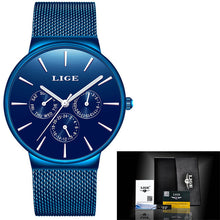 Load image into Gallery viewer, 2020 Watches Women Super Slim Mesh Stainless Steel LIGE Top Brand Luxury Casual Quartz Clock Ladies WristWatch Relogio Feminino