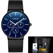 Load image into Gallery viewer, 2020 Watches Women Super Slim Mesh Stainless Steel LIGE Top Brand Luxury Casual Quartz Clock Ladies WristWatch Relogio Feminino