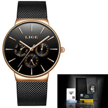 Load image into Gallery viewer, 2020 Watches Women Super Slim Mesh Stainless Steel LIGE Top Brand Luxury Casual Quartz Clock Ladies WristWatch Relogio Feminino
