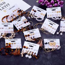 Load image into Gallery viewer, 2020 Bohemian Leopard Acrylic Pearl Earrings Set for Women Fashion Geometry Tassel Handmade Earrings Jewelry Gift Set