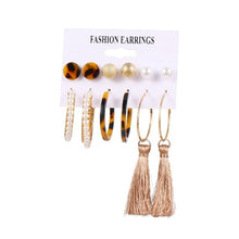 Load image into Gallery viewer, 2020 Bohemian Leopard Acrylic Pearl Earrings Set for Women Fashion Geometry Tassel Handmade Earrings Jewelry Gift Set