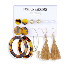 Load image into Gallery viewer, 2020 Bohemian Leopard Acrylic Pearl Earrings Set for Women Fashion Geometry Tassel Handmade Earrings Jewelry Gift Set