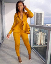 Load image into Gallery viewer, New Women Winter Women's Set Tracksuit Full Sleeve Ruffles Blazers Pencil Pants Suit Two Piece Set Office Lady Outfits Uniform