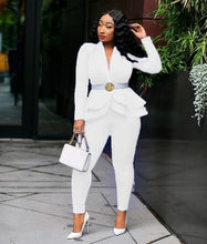 Load image into Gallery viewer, New Women Winter Women's Set Tracksuit Full Sleeve Ruffles Blazers Pencil Pants Suit Two Piece Set Office Lady Outfits Uniform