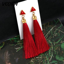 Load image into Gallery viewer, VCORM borla de Bohemia Cristal largo pendientes para las mujeres rojo tejido de seda, algodón pendientes 2019 de moda de la joyería de la mujer