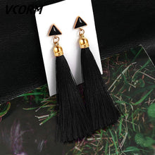 Load image into Gallery viewer, VCORM borla de Bohemia Cristal largo pendientes para las mujeres rojo tejido de seda, algodón pendientes 2019 de moda de la joyería de la mujer