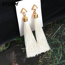 Load image into Gallery viewer, VCORM borla de Bohemia Cristal largo pendientes para las mujeres rojo tejido de seda, algodón pendientes 2019 de moda de la joyería de la mujer