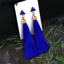 Load image into Gallery viewer, VCORM borla de Bohemia Cristal largo pendientes para las mujeres rojo tejido de seda, algodón pendientes 2019 de moda de la joyería de la mujer