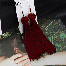 Load image into Gallery viewer, VCORM borla de Bohemia Cristal largo pendientes para las mujeres rojo tejido de seda, algodón pendientes 2019 de moda de la joyería de la mujer
