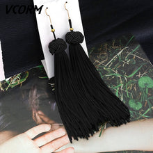 Load image into Gallery viewer, VCORM borla de Bohemia Cristal largo pendientes para las mujeres rojo tejido de seda, algodón pendientes 2019 de moda de la joyería de la mujer