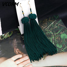 Load image into Gallery viewer, VCORM borla de Bohemia Cristal largo pendientes para las mujeres rojo tejido de seda, algodón pendientes 2019 de moda de la joyería de la mujer