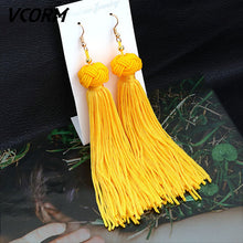 Load image into Gallery viewer, VCORM borla de Bohemia Cristal largo pendientes para las mujeres rojo tejido de seda, algodón pendientes 2019 de moda de la joyería de la mujer